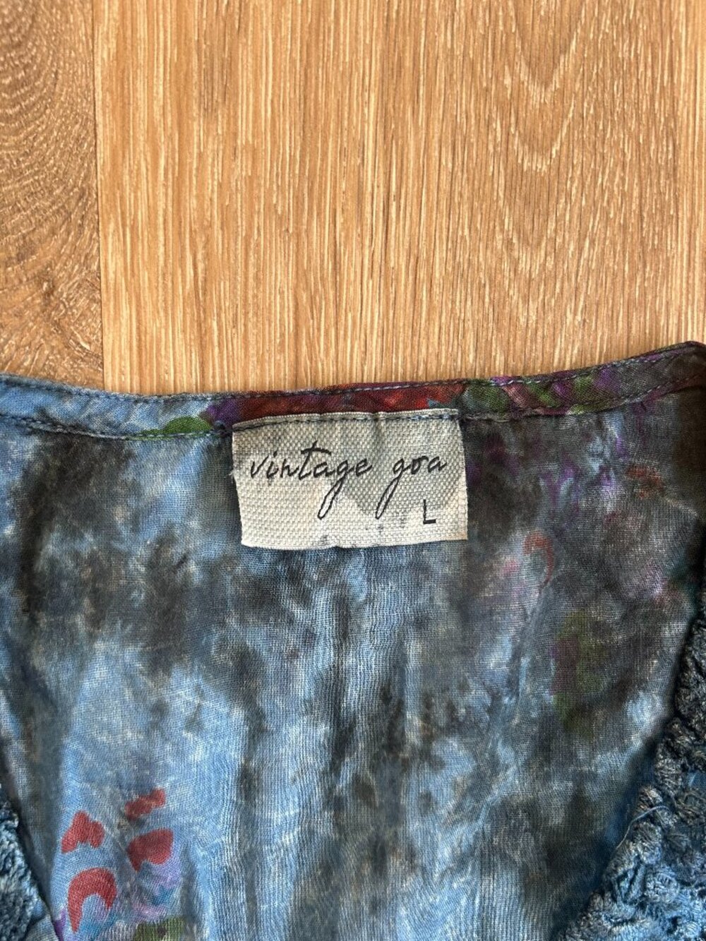 Vintage Goa Embroidered Floral Boho Peasant Blouse Blue Size Large - Picture 4 of 5